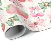 Cute Pink Coquette strawberry pattern ラッピングペーパー (ロールコーナー)