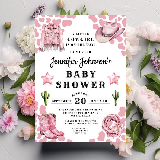 Cute Pink Cowgirl Baby Shower 招待状