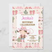 Cute Pink Cowgirl Birthday 招待状 (正面)