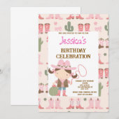 Cute Pink Cowgirl Birthday 招待状 (正面/裏面)
