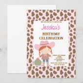 Cute Pink Cowgirl Birthday 招待状 (正面/裏面)