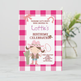 Cute Pink Cowirl Child's Birthday 招待状