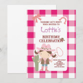 Cute Pink Cowirl Child's Birthday 招待状 (正面/裏面)