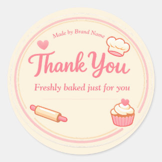 Cute Pink Cupcake and Rolling Pin Bakery Thank You ラウンドシール