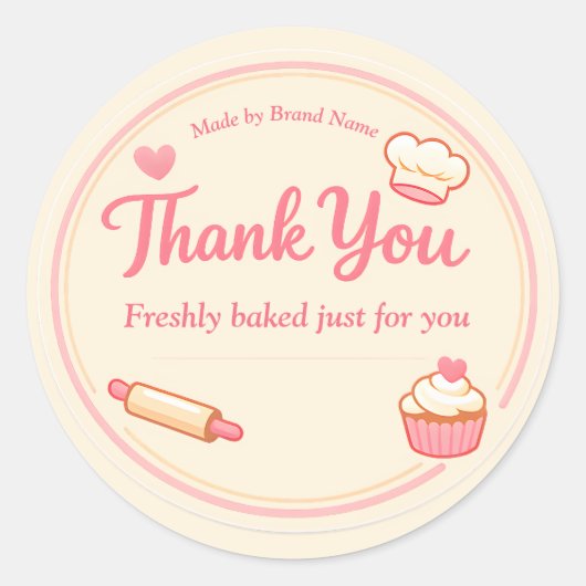 Cute Pink Cupcake and Rolling Pin Bakery Thank You ラウンドシール (正面)