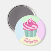 Cute Pink Cupcake Pastel Colors Personalised マグネット (正面/裏面)