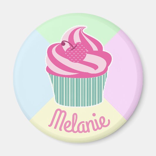 Cute Pink Cupcake Pastel Colors Personalised マグネット (正面)