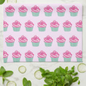 Cute Pink Cupcakes Pattern Pastel Pink キッチンタオル (折り畳み)