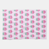 Cute Pink Cupcakes Pattern Pastel Pink キッチンタオル (横)