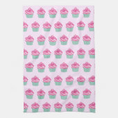 Cute Pink Cupcakes Pattern Pastel Pink キッチンタオル (縦)