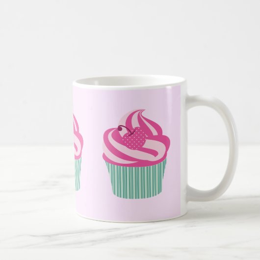 Cute Pink Cupcakes Pattern Pastel Pink コーヒーマグカップ (右)