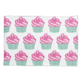 Cute Pink Cupcakes Pattern Pastel Pink and White 枕カバー (裏面-左)