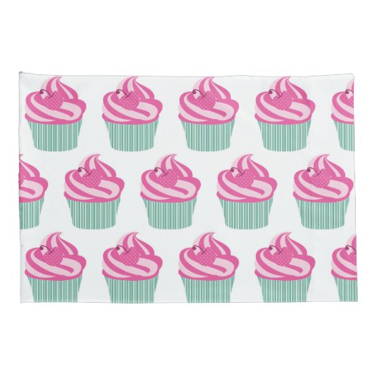 Cute Pink Cupcakes Pattern Pastel Pink and White 枕カバー (裏面-右)