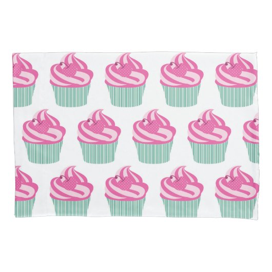 Cute Pink Cupcakes Pattern Pastel Pink and White 枕カバー (正面左)