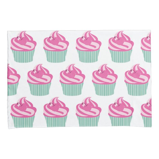 Cute Pink Cupcakes Pattern Pastel Pink and White 枕カバー (正面右)