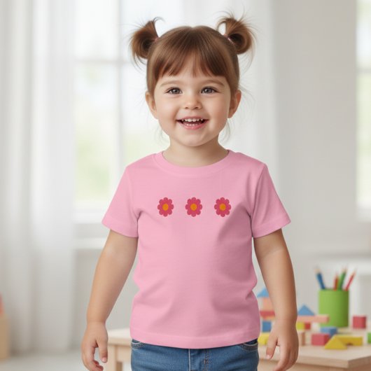 cute pink daisies baby tshirt ベビーTシャツ