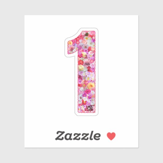 Cute Pink Decorative Botanical Floral Number 1 シール (シート)
