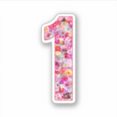 Cute Pink Decorative Botanical Floral Number 1 シール (正面)