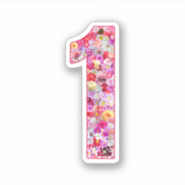 Cute Pink Decorative Botanical Floral Number 1 シール