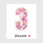 Cute Pink Decorative Botanical Floral Number 3 シール (シート)