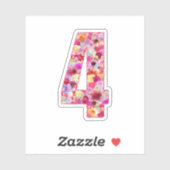 Cute Pink Decorative Botanical Floral Number 4 シール (シート)