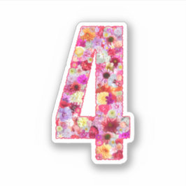 Cute Pink Decorative Botanical Floral Number 4 シール