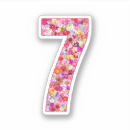Cute Pink Decorative Botanical Floral Number 7 シール