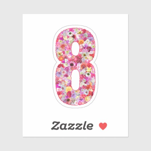 Cute Pink Decorative Botanical Floral Number 8 シール (シート)