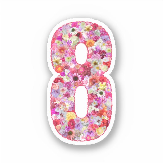 Cute Pink Decorative Botanical Floral Number 8 シール (正面)