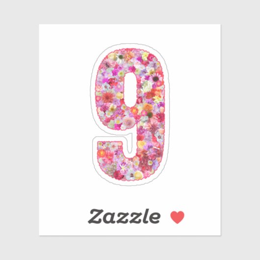 Cute Pink Decorative Botanical Floral Number 9 シール (シート)