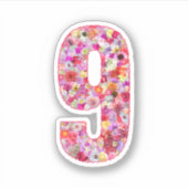 Cute Pink Decorative Botanical Floral Number 9 シール (正面)