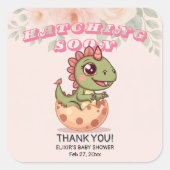 Cute Pink Dino Hatching Soon スクエアシール (正面)