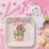 Cute Pink Dino Hatching Soon ペーパープレート (パーティー)