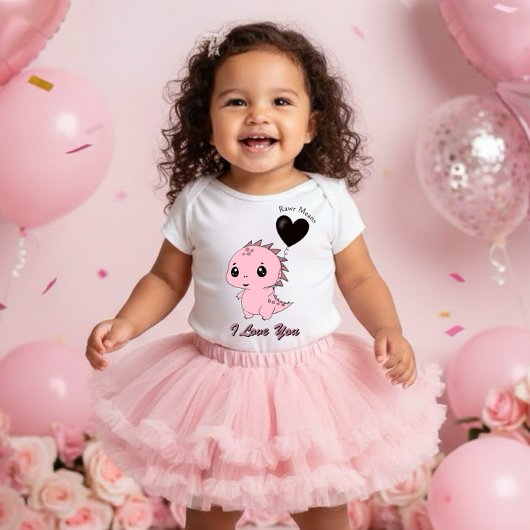 Cute Pink Dinosaur ベビーボディスーツ