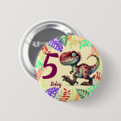 Cute Pink Dinosaur 5th Birthday 缶バッジ (正面&裏面)