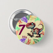 Cute Pink Dinosaur 7th Birthday 缶バッジ (正面&裏面)