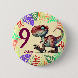 Cute Pink Dinosaur 9th Birthday 缶バッジ