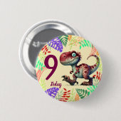 Cute Pink Dinosaur 9th Birthday 缶バッジ (正面&裏面)