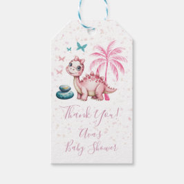 Cute Pink Dinosaur Baby Shower Thank You ギフトタグ