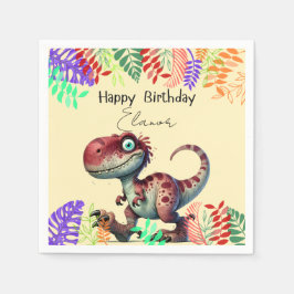 Cute Pink Dinosaur Childs Birthday スタンダードカクテルナプキン