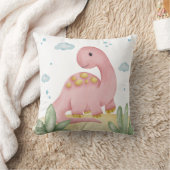 Cute Pink Dinosaur Nursery Throw Pillow Baby Girl クッション (ブランケット)