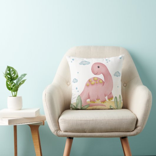 Cute Pink Dinosaur Nursery Throw Pillow Baby Girl クッション (椅子)