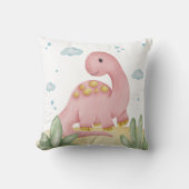Cute Pink Dinosaur Nursery Throw Pillow Baby Girl クッション (正面)