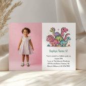 Cute Pink Dinosaur Photo Kids Birthday Party 招待状