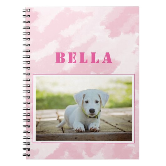 Cute Pink Dog Photo and Name ノートブック (正面)