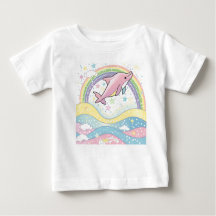 Cute Pink Dolphin Baby T-Shirt with Rainbow Stars