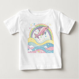 Cute Pink Dolphin Baby T-Shirt with Rainbow Stars ベビーTシャツ