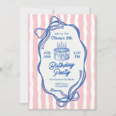 Cute Pink Doodle Frame and Bows 5th Birthday 招待状 (正面)