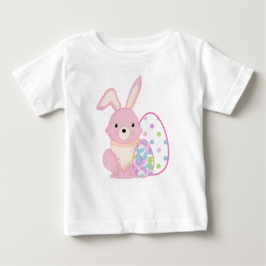CUTE PINK EASTER BUNNY WITH EASTER EGGS ベビーTシャツ (正面)