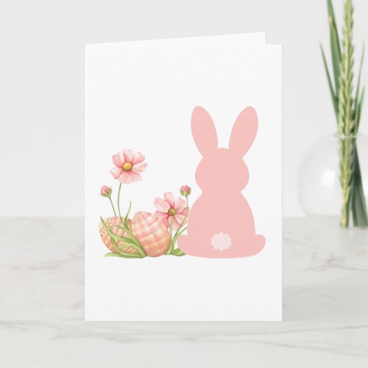 Cute Pink Easter Bunny with Spring Flowers  カード (正面)